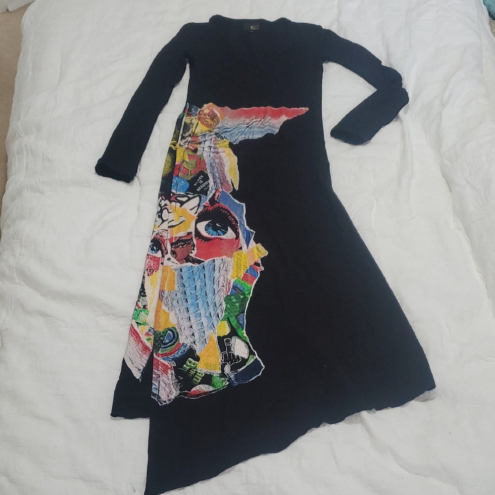 Black Just Cavalli Dress with Colorful Abstract Design
